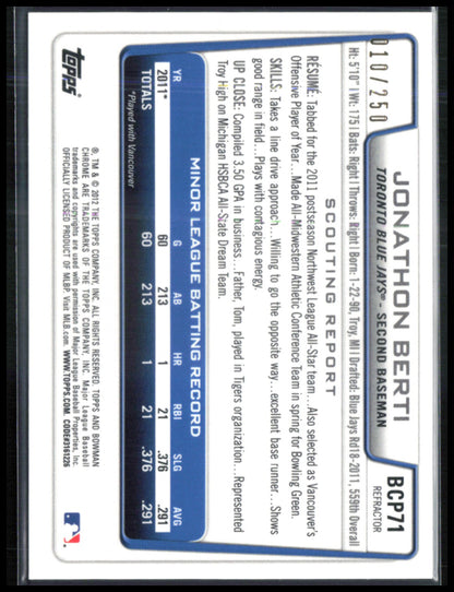 Jonathon Berti 1st Bowman Chrome Blue /250