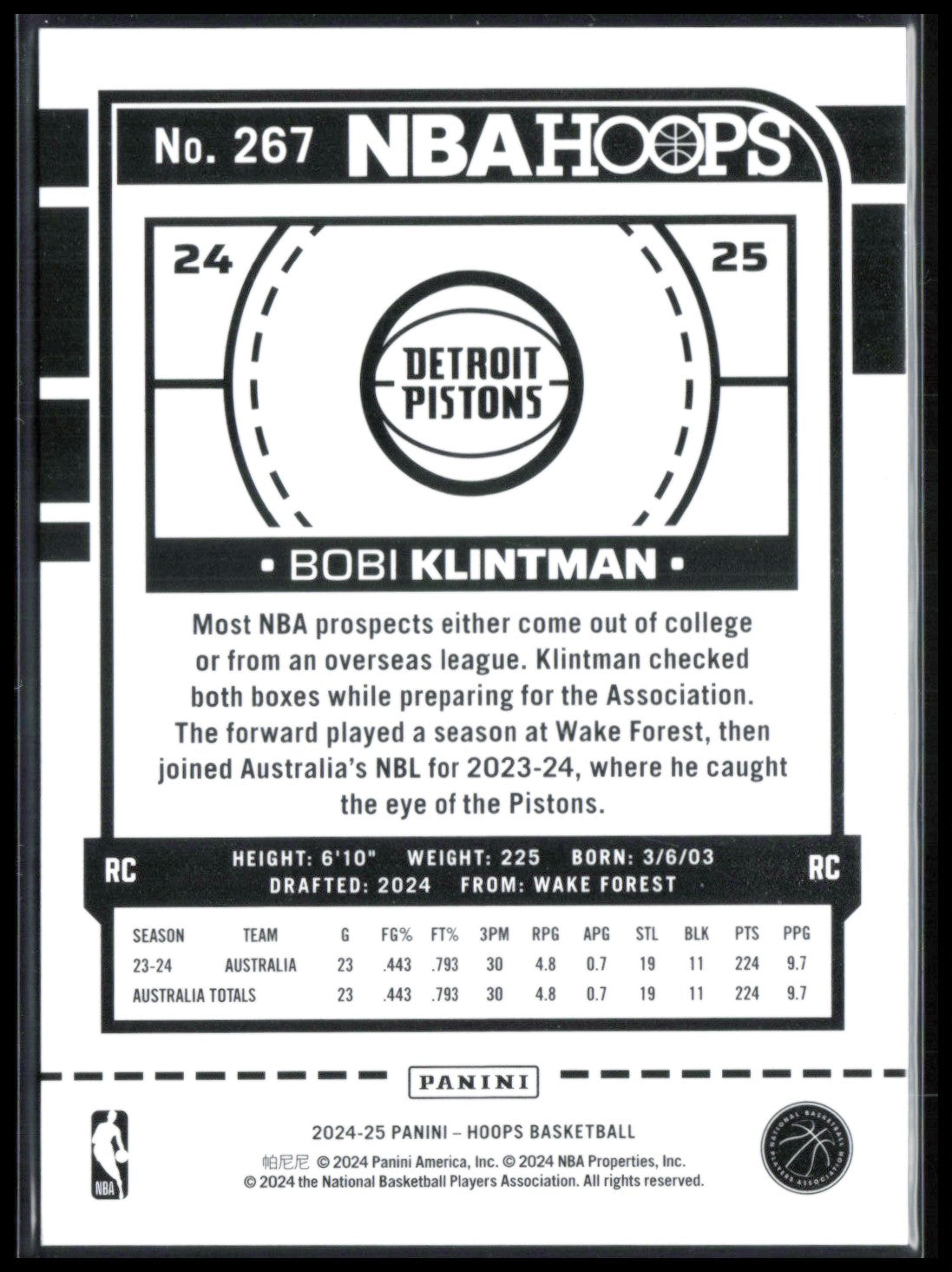 Bobi Klintman RC /75 2024-25 Hoops