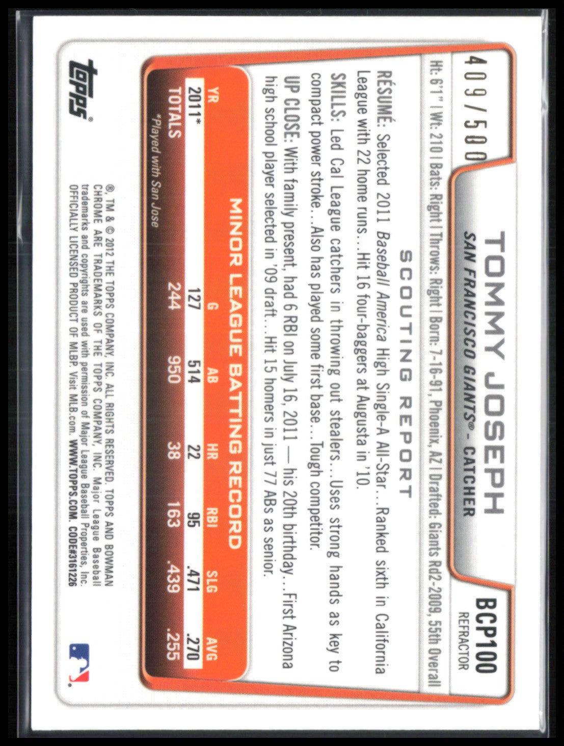 Tommy Joseph 1st Bowman Chrome /500