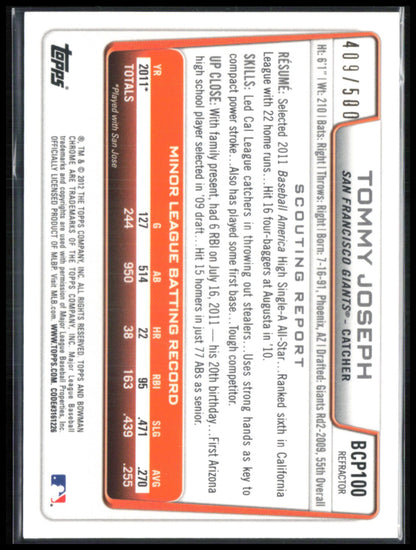 Tommy Joseph 1st Bowman Chrome /500