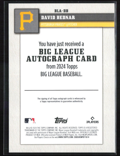David Bednar Auto /50 Gold Refractor 2024 Topps Big League