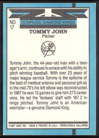 Tommy John 1987 Donruss Diamond Kings