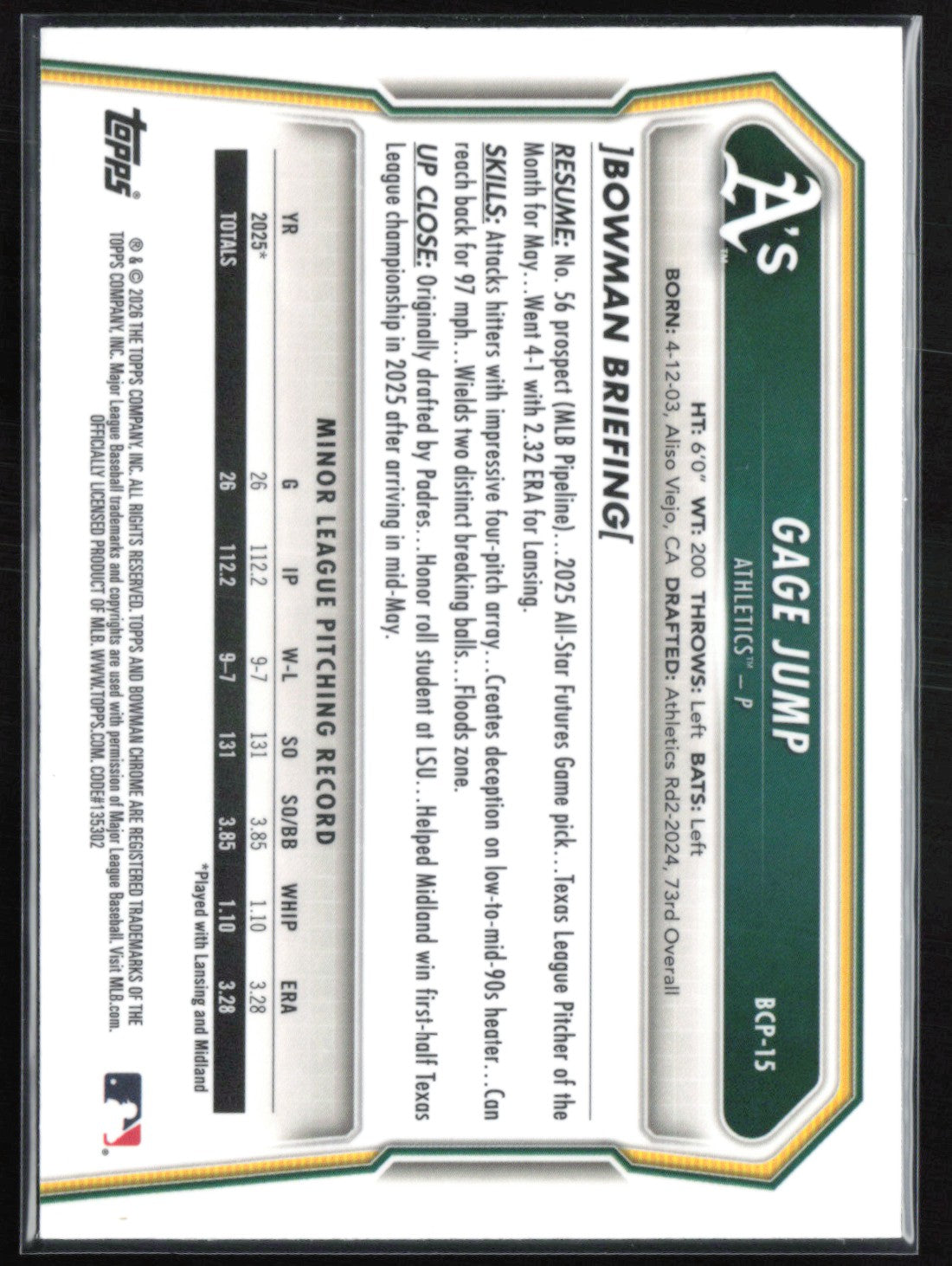 Gage Jump 1st Bowman Chrome