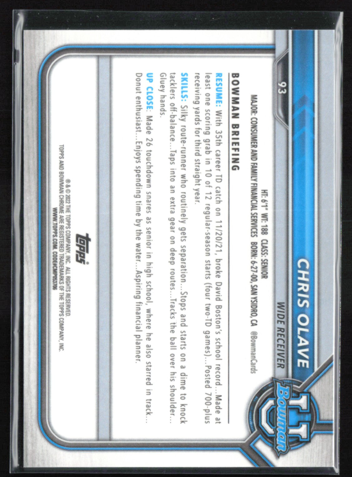 Chris Olave Purple Refractor 2022 Bowman U