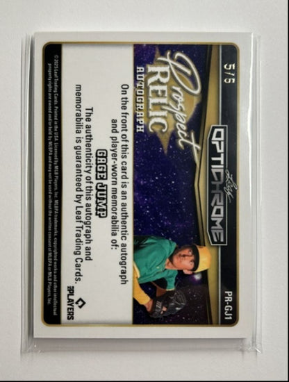 Gage Jump /6 Auto Relic Prospect Relic Autograph 2025 Leaf Optichrome