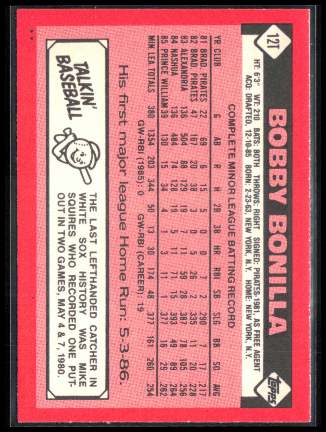 Bobby Bonilla 1986 Topps