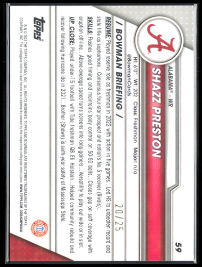 Shazz Preston 1st Bowman Orange Shock /25