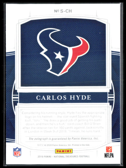 Carlos Hyde Auto /49 2019 National Treasures Signatures