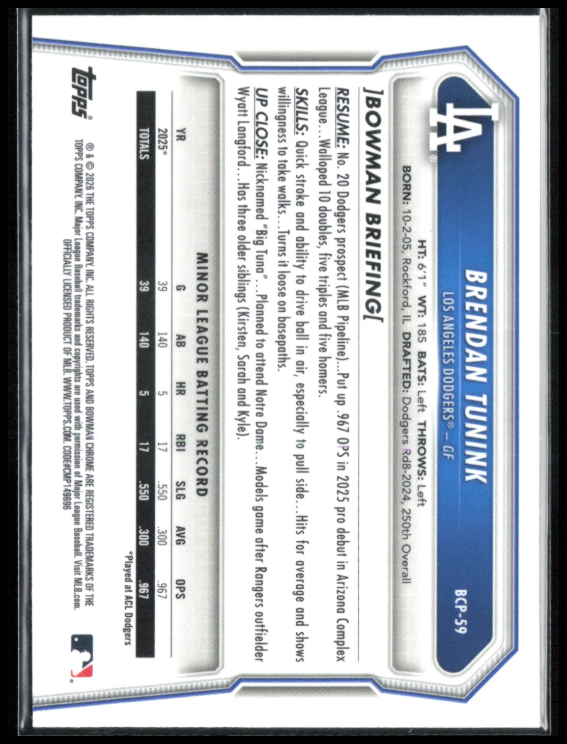 Brendan Tunink 1st Bowman Mojo