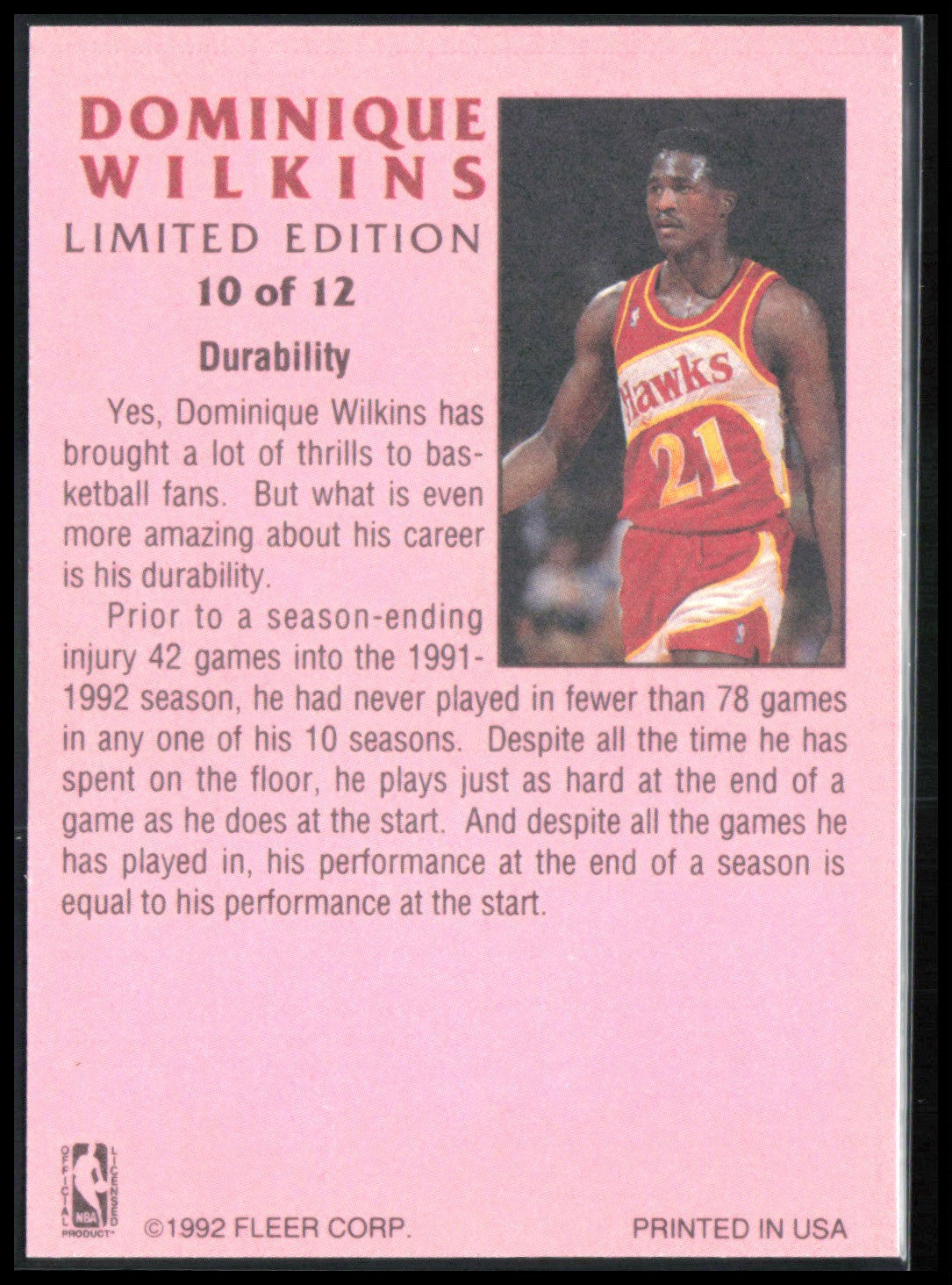 Dominique Wilkins 1992 Fleer Limited Edition