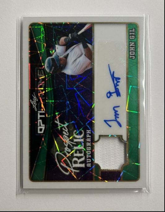 John Gil /6 Auto Relic Prospect Relic Autograph 2025 Leaf Optichrome