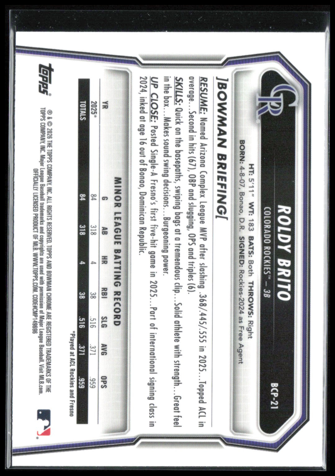 Roldy Brito 1st Bowman Mojo