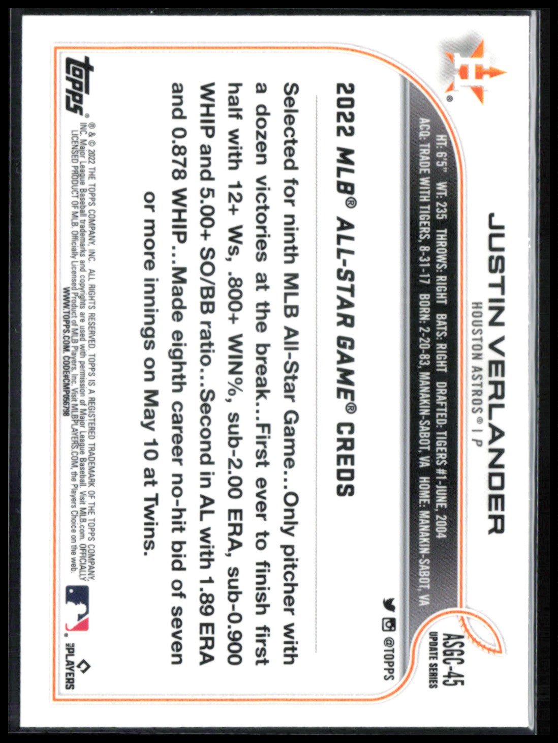 Justin Verlander Refractor ASG