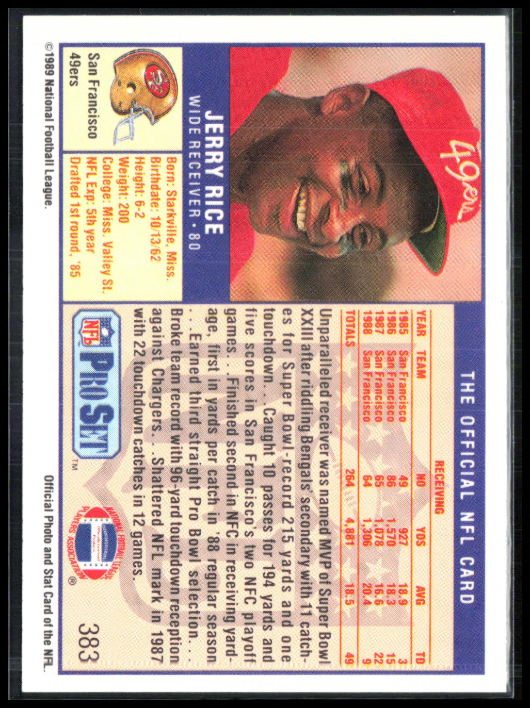 Jerry Rice 1989 Pro Set