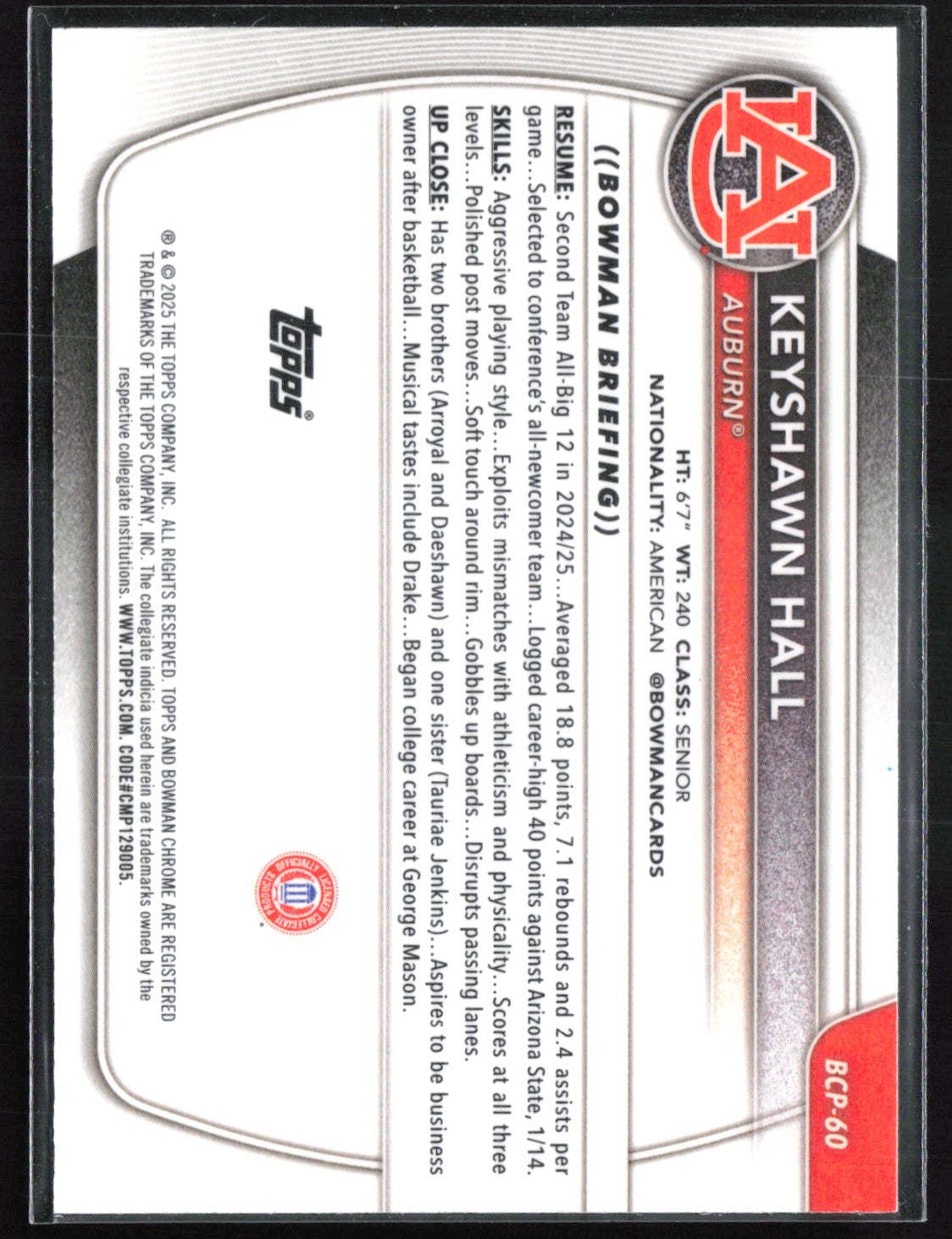 Keyshawn Hall 1st Bowman Mojo