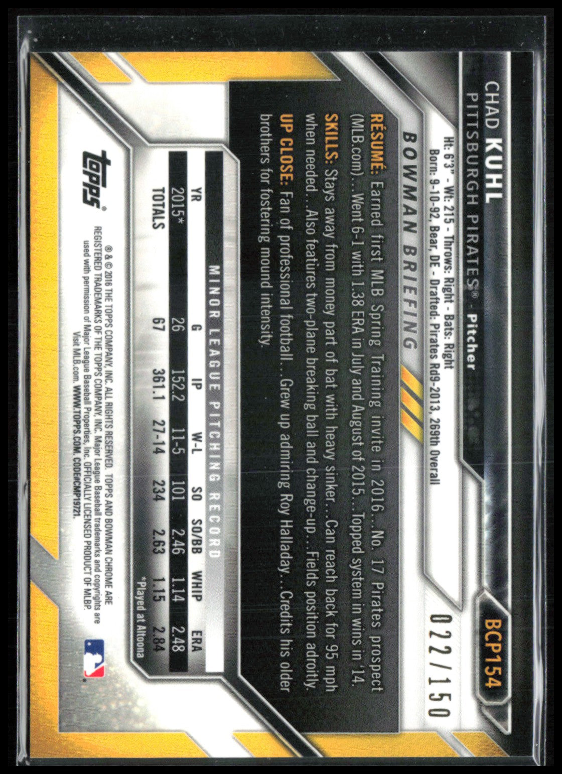 Chad Kuhl 1st Bowman Blue /150