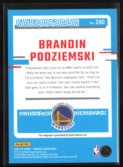 Brandin Podziemski RC Auto 2023-25 Donruss Rated Rookie Choice