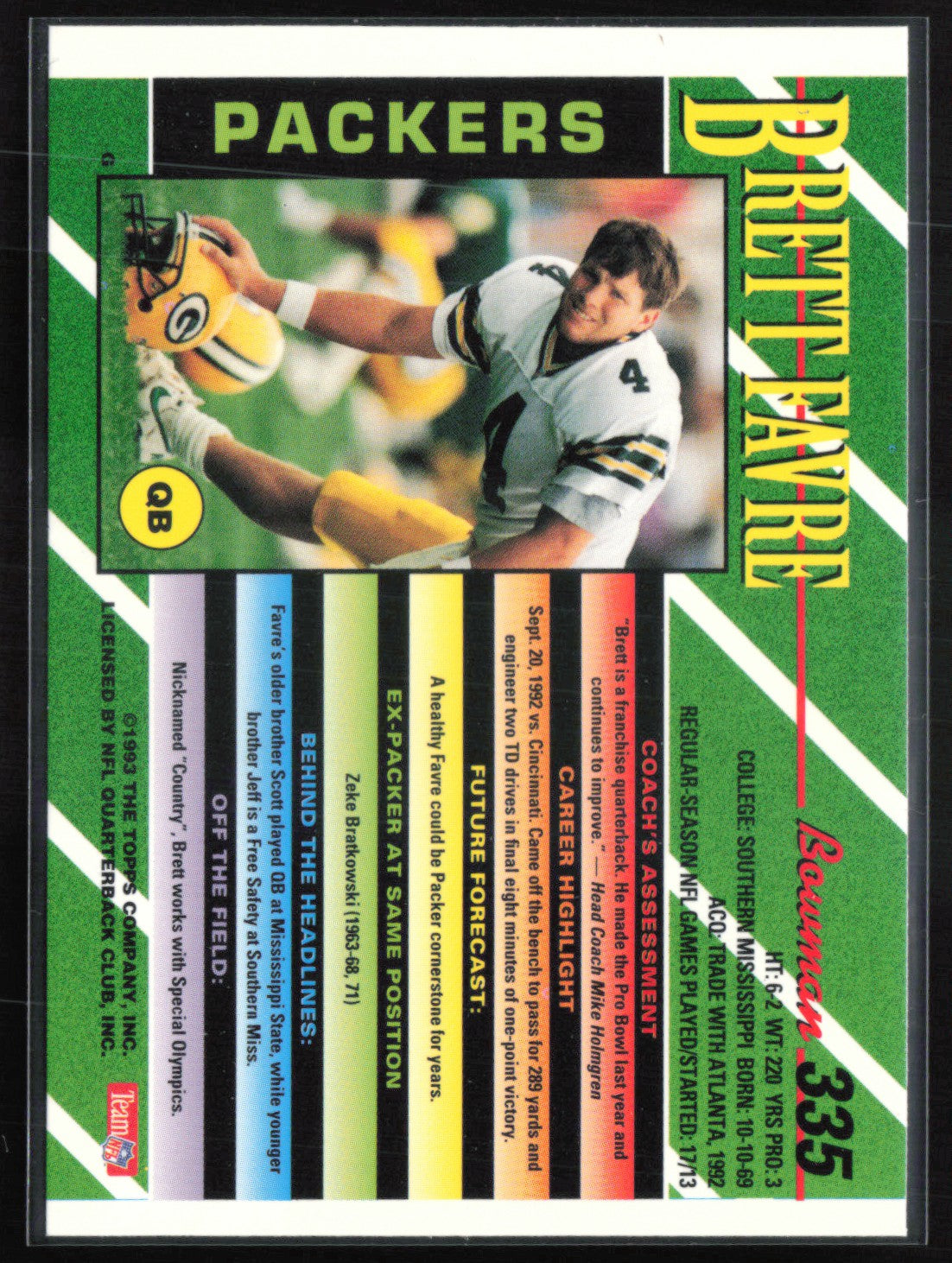 Brett Favre 1993 Bowman