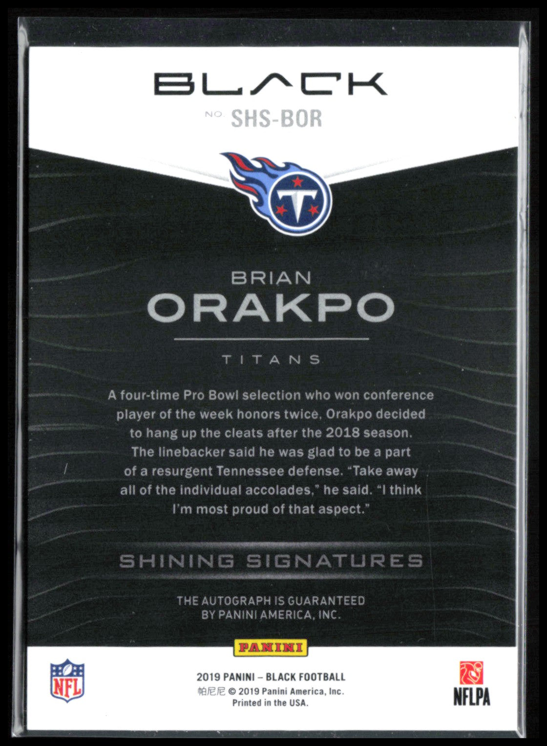 Brian Orakpo Auto /50 2019 Panini Black