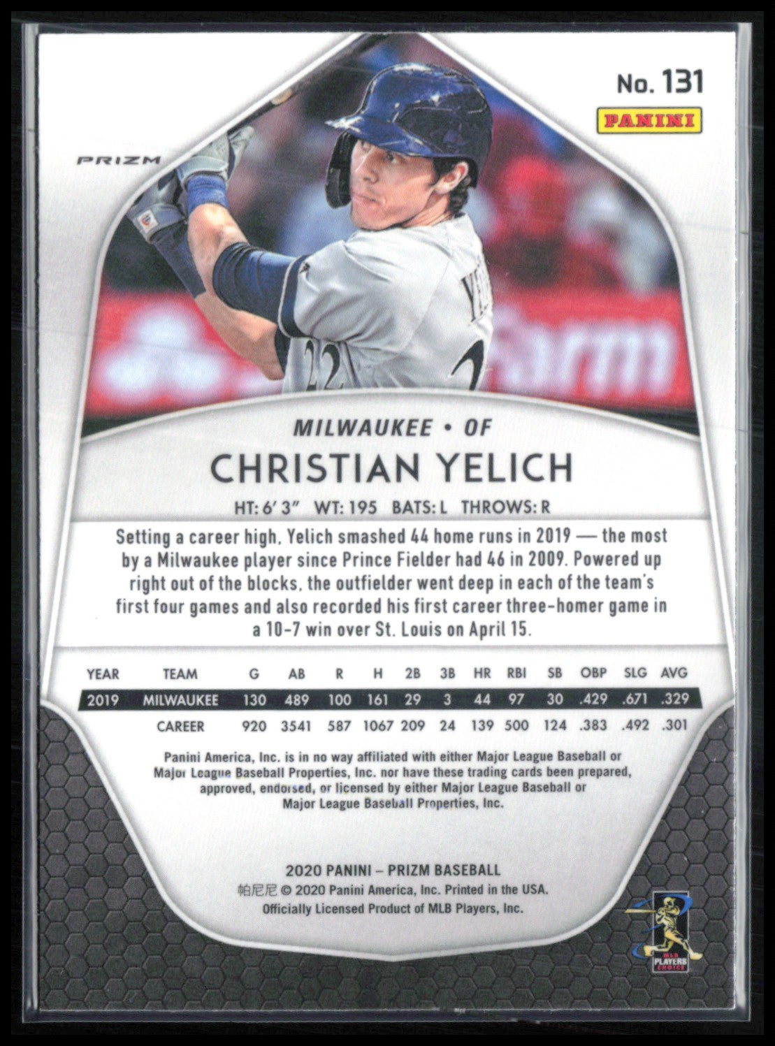 Christian Yelich Blue Prizm 2020 Prizm