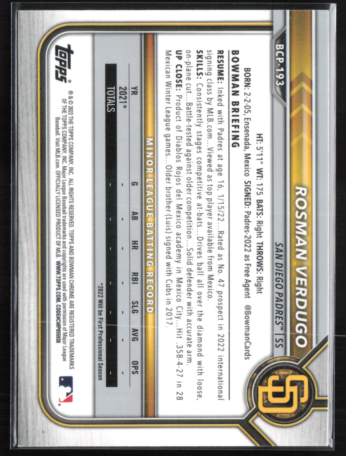 Rosman Verdugo 1st Bowman Mojo