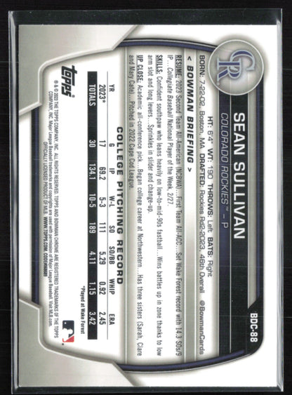 Sean Sullivan 1st Bowman Gold Refractor /50 2023 Bowman Chrome