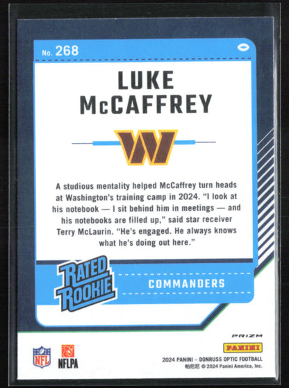 Luke McCaffrey RC Holo Optic Rated Rookie