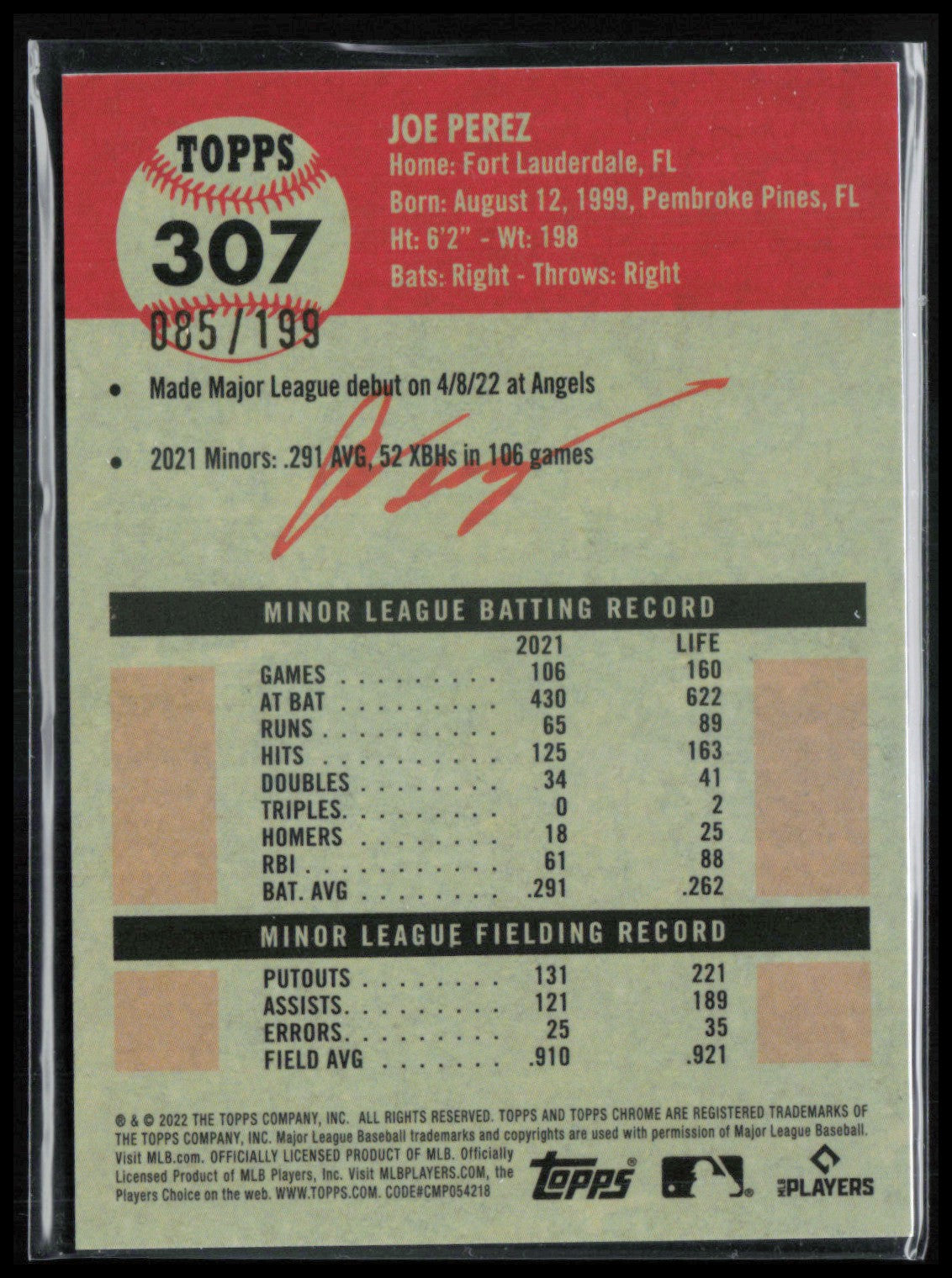 Joe Perez RC Blue Mini Diamond /199