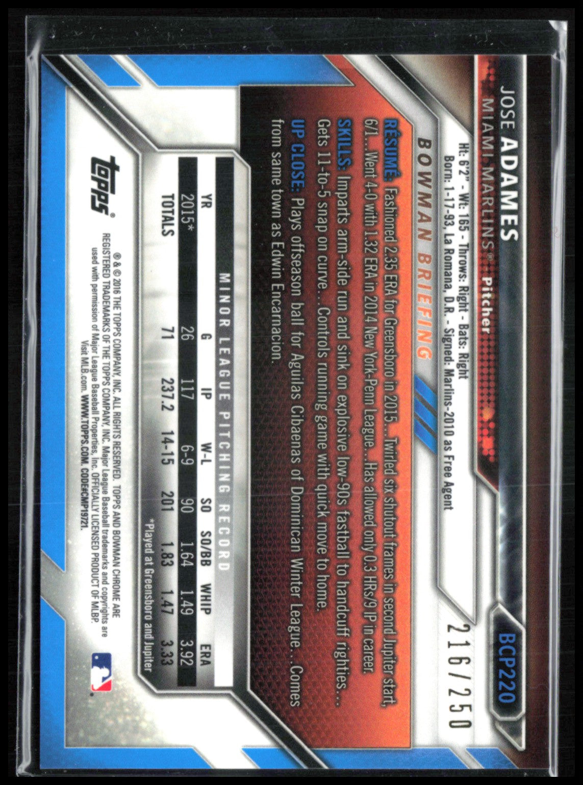 Jose Adames 1st Bowman Purple /250