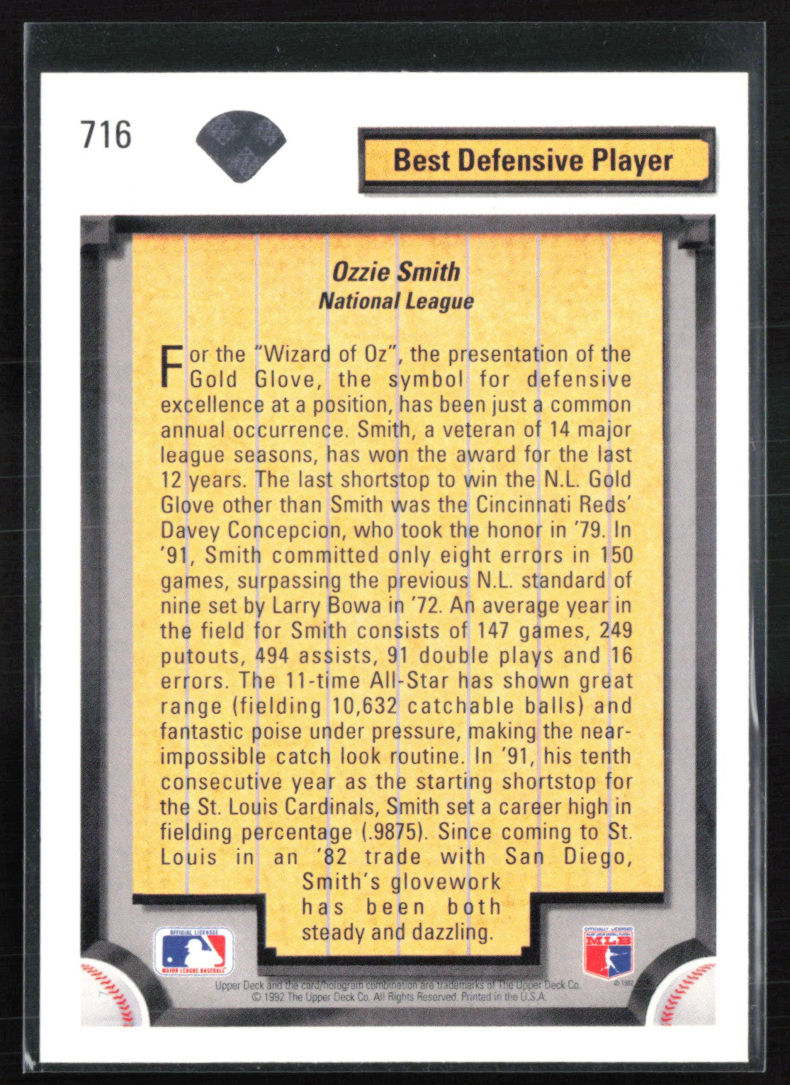 Ozzie Smith 1992 UD