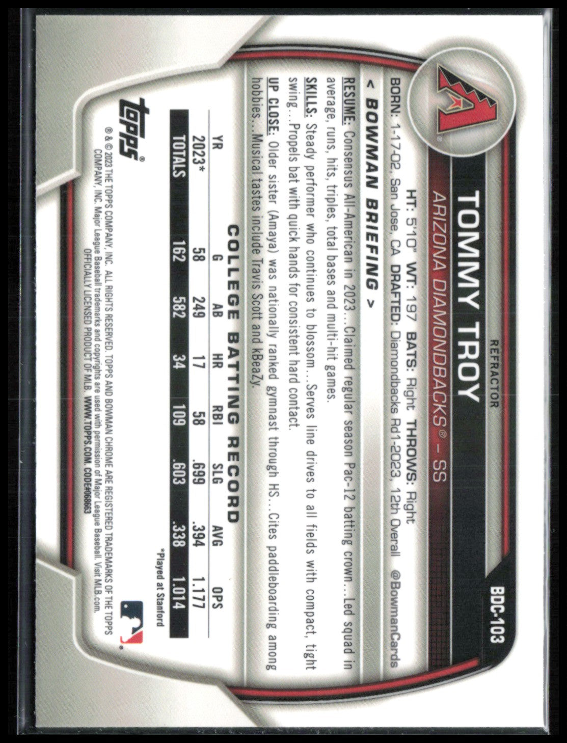 Tommy Troy 1st Bowman Refractor