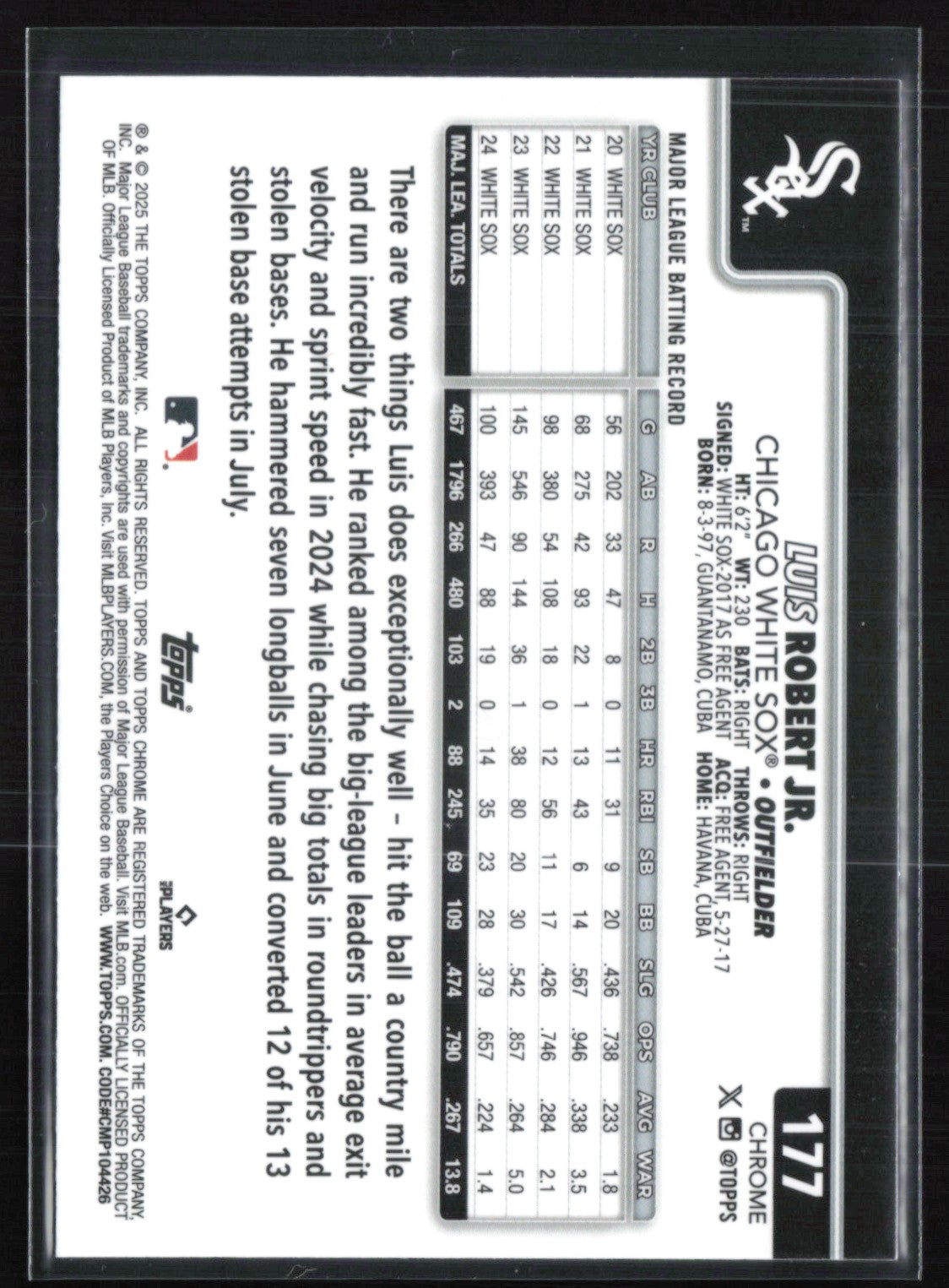 2025 Topps Chrome 177 Luis Robert Jr. Sepia – Dollar Box