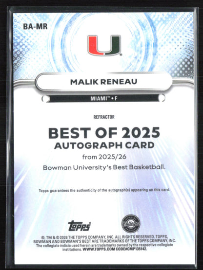Malik Reneau Auto 2025-26 Bowman U Best