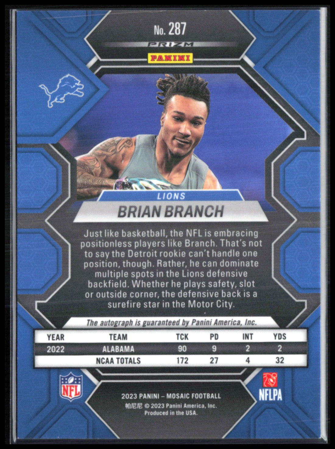 Brian Branch RC Auto 2023 Mosaic Prizm