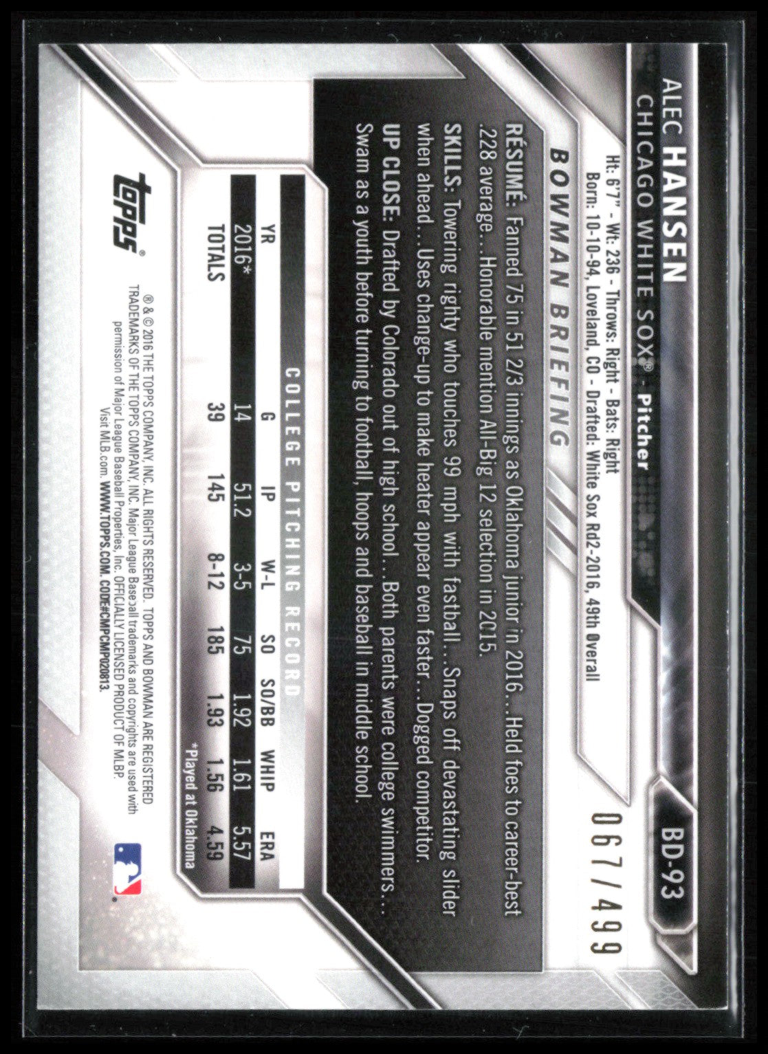 Alec Hansen 1st Bowman /499