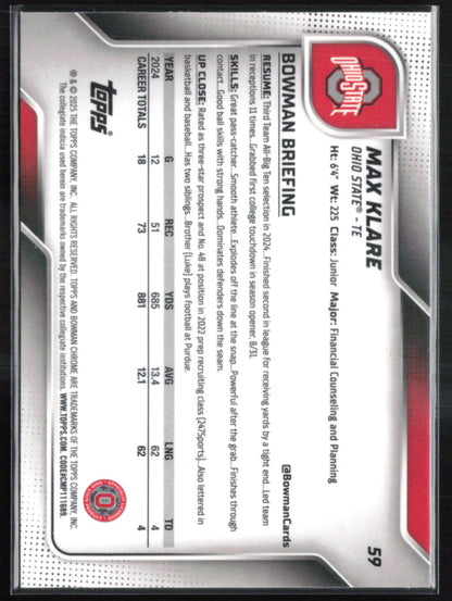 Max Klare 1st Bowman Yellow Diamond /350