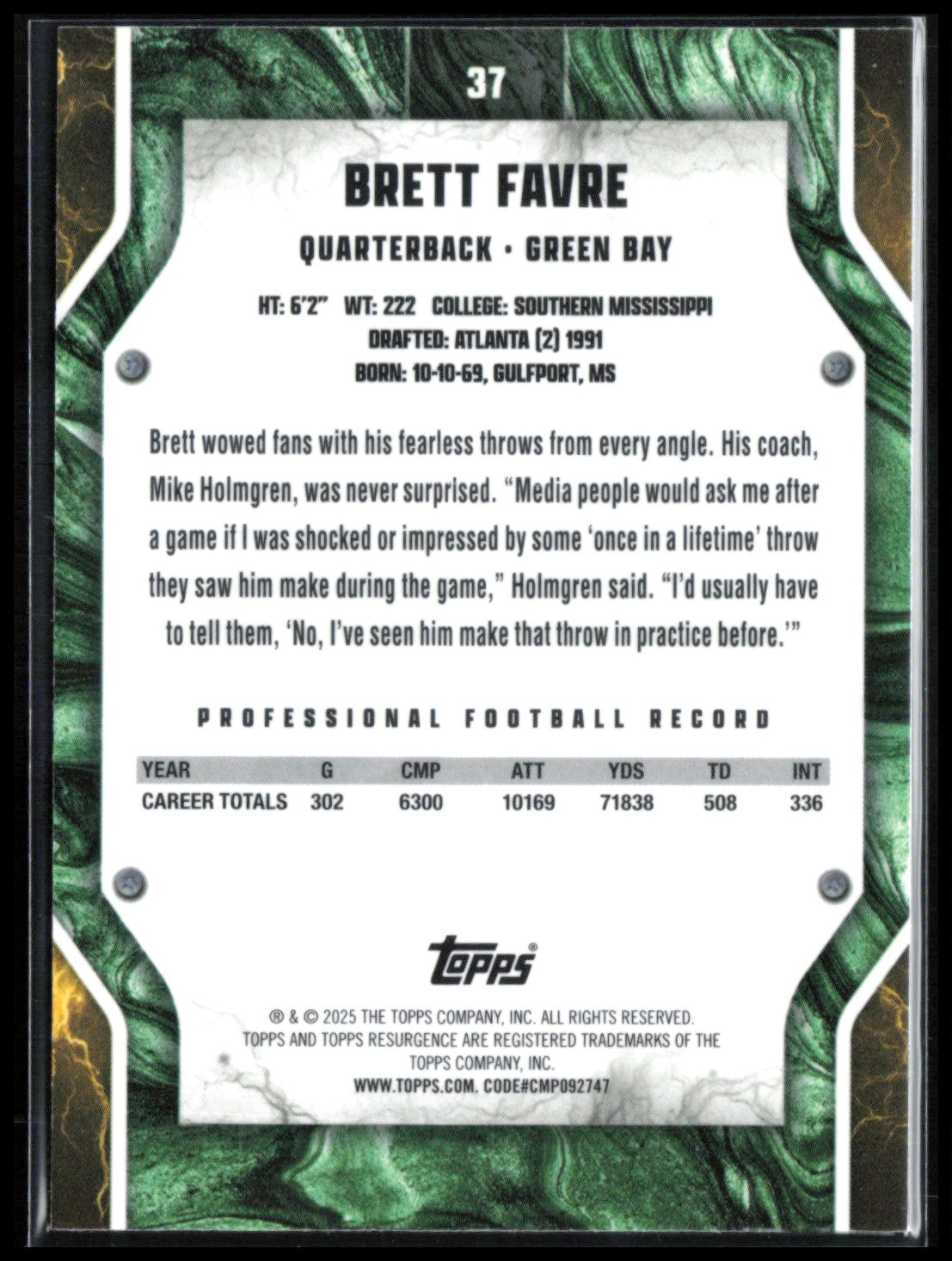 Brett Favre Yellow Wave /225