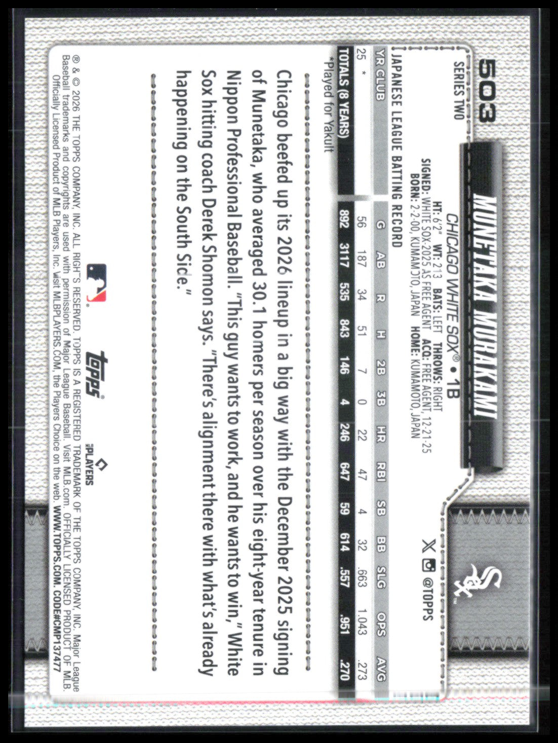 Munetaka Murakami RC 2026 Topps