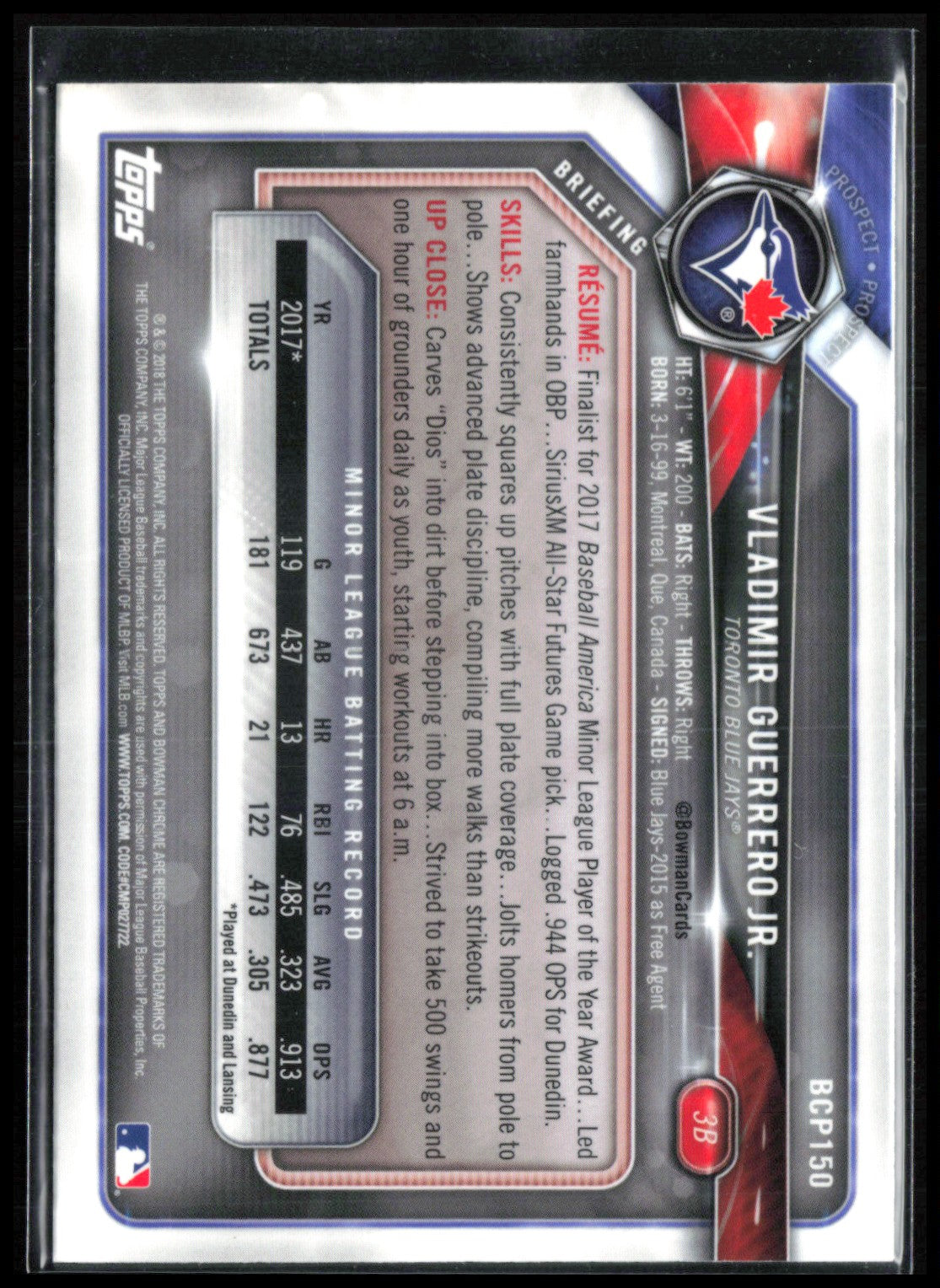 Vladimir Guerrero Jr. Mojo 2018 Bowman Chrome Draft Prospects