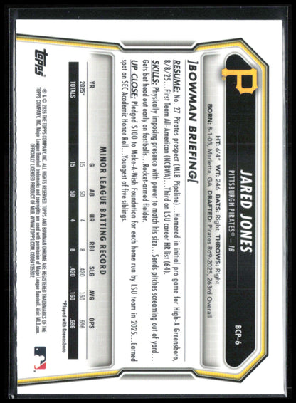 Jared Jones 1st Bowman Chrome