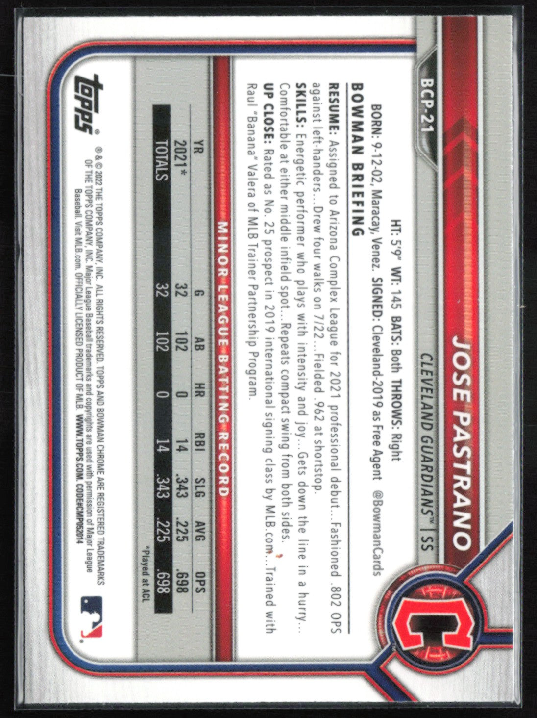 Jose Pastrano 1st Bowman Mojo