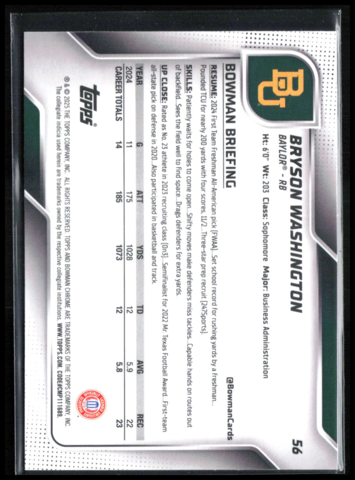 Bryson Washington 1st Bowman /325