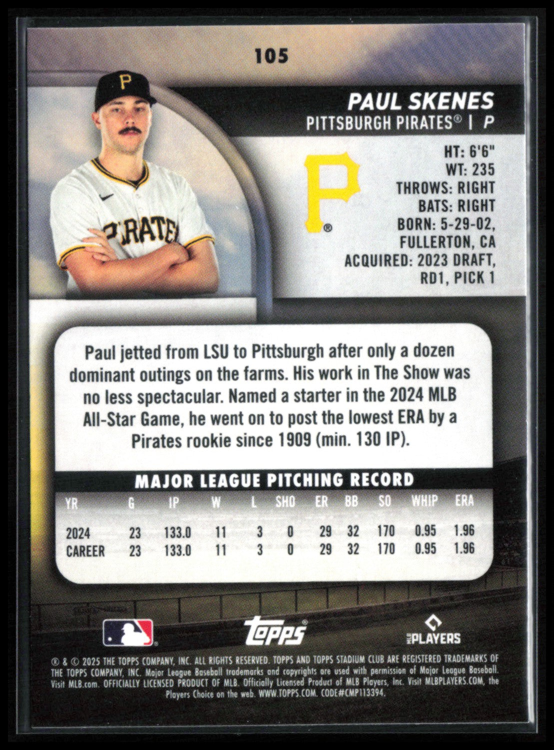 Paul Skenes 2025 Stadium Club