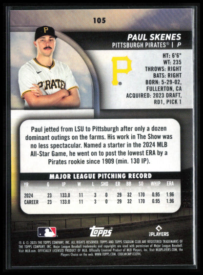 Paul Skenes 2025 Stadium Club