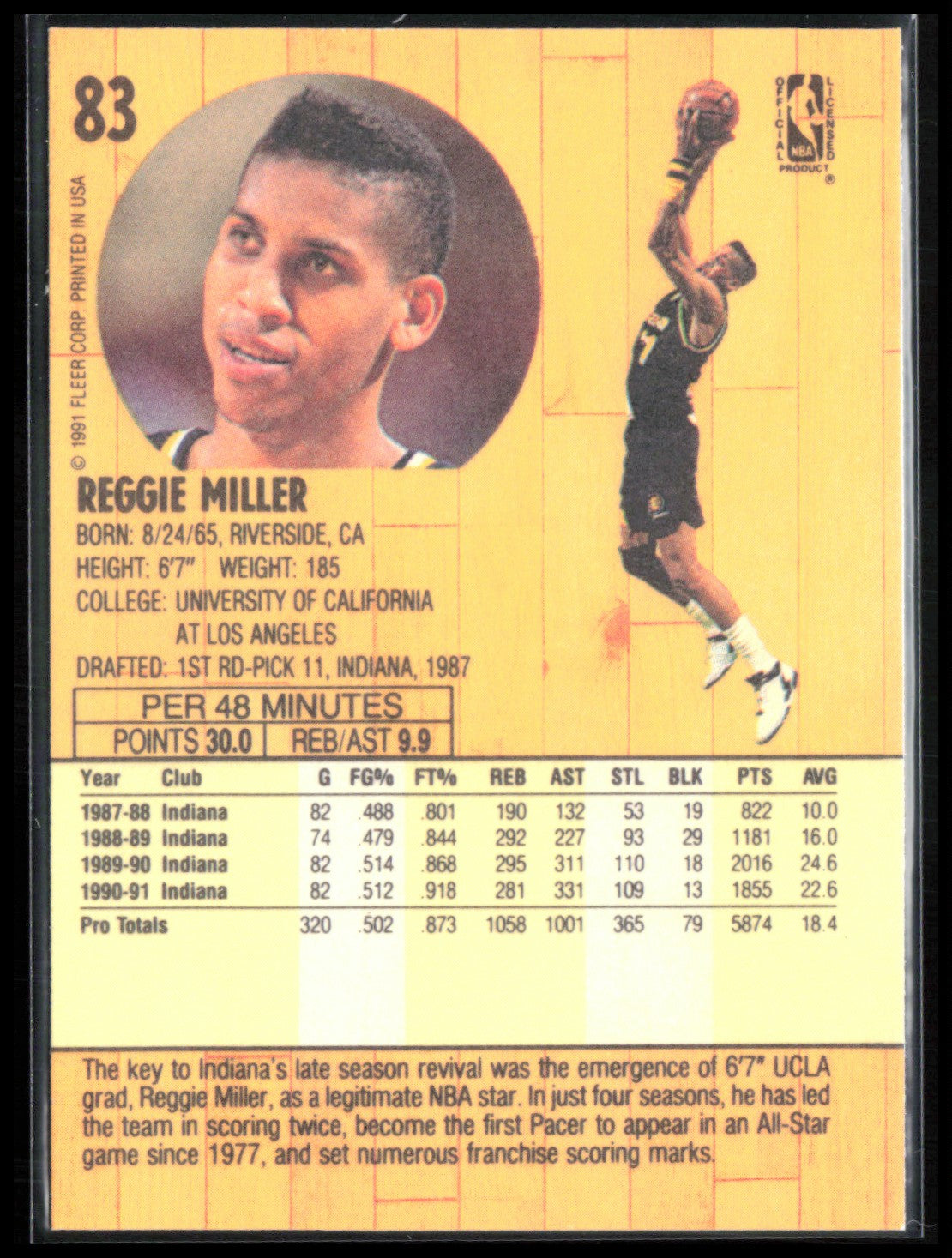 Reggie Miller 1991 Fleer