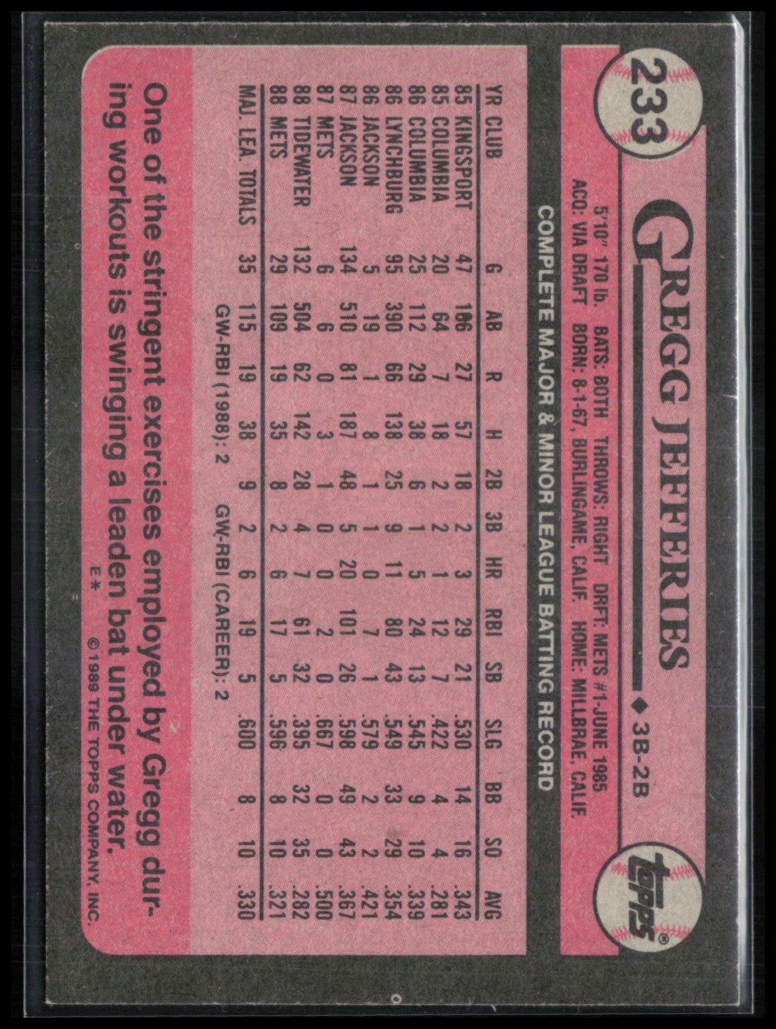 Gregg Jefferies 1989 Topps