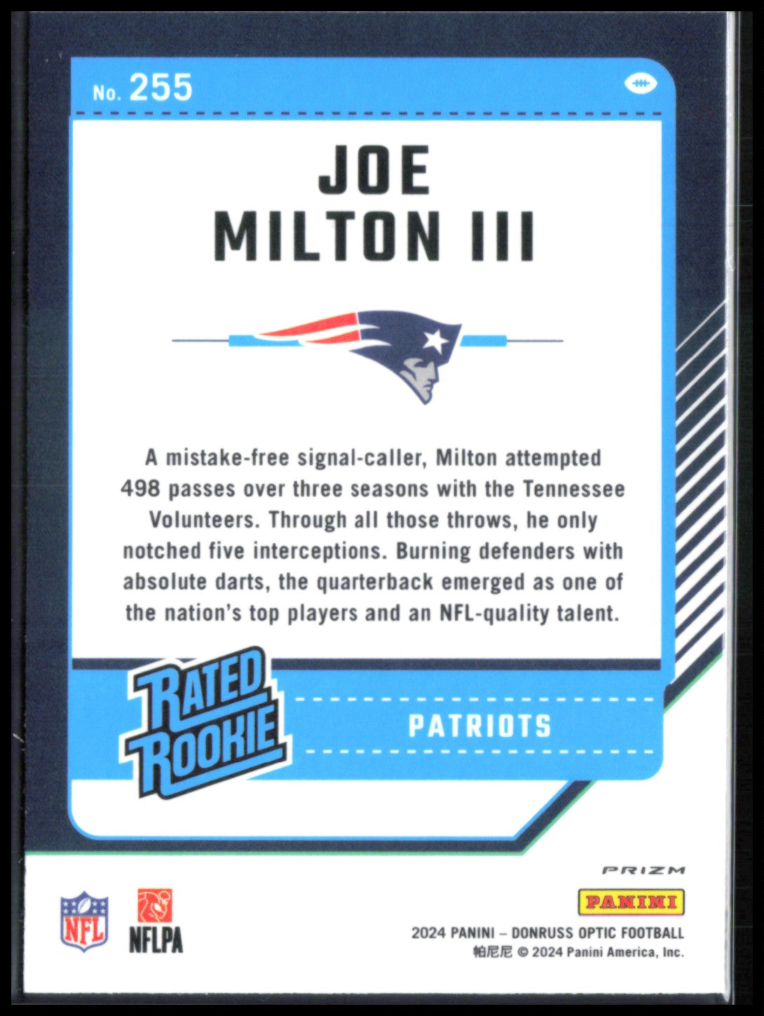 Joe Milton III RC Purple Shock Optic Rated Rookie