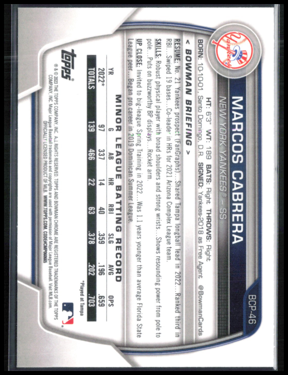 Marcos Cabrera 1st Bowman Chrome