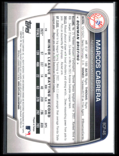 Marcos Cabrera 1st Bowman Chrome