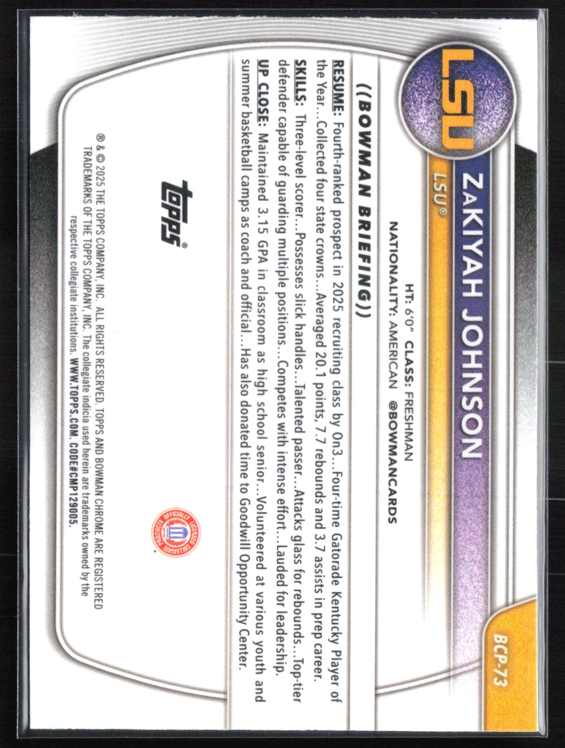 ZaKiyah Johnson 1st Bowman Mojo